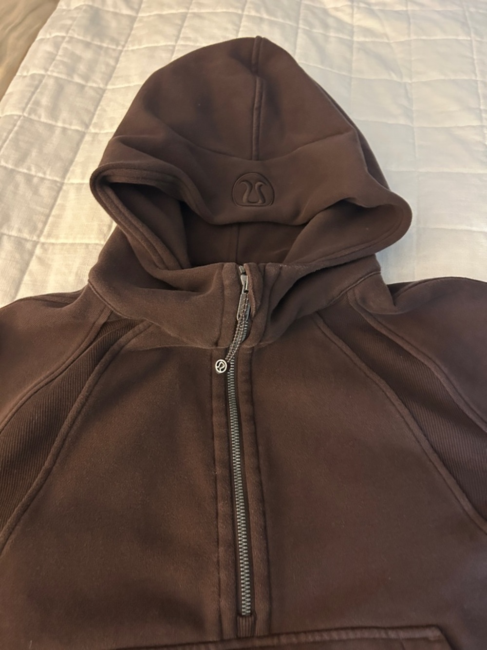 lululemon athletica women’s brown cropped scuba half-zip hoodie